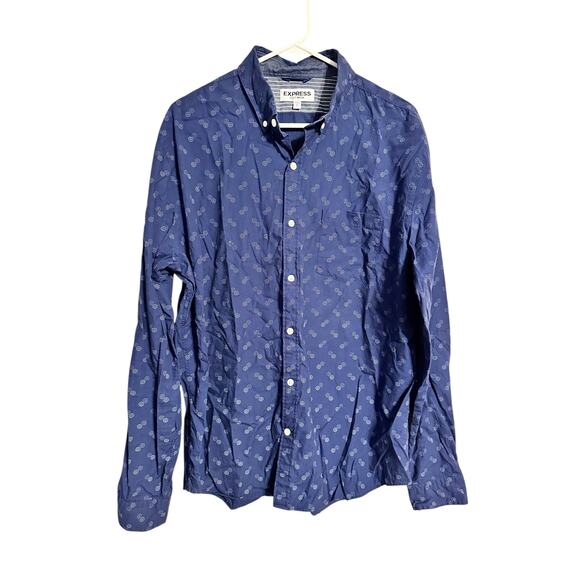 Express Soft Wash Blue Circle Print Long Sleeve Button Down Shirt Men's Size XL - Picture 1 of 6